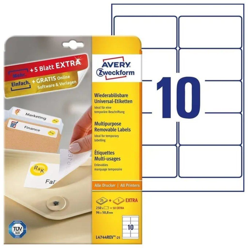Avery Zweckform Etichette Rimovibili 96 × 50,8 mm, 25 Fogli Avery Zweckform Etichette Rimovibili 96 × 50,8 mm, 25 Fogli