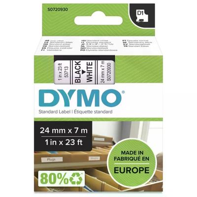 DYMO D1 Nastro Etichette Autoadesive 24 mm x 7 m Nero su Bianco