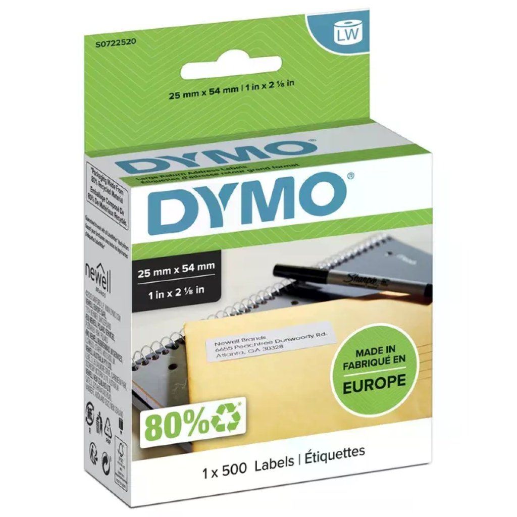 DYMO S0722520 Etichette LabelWriter 25 × 54 mm, 500 pezzi DYMO S0722520 Etichette LabelWriter 25 × 54 mm, 500 pezzi