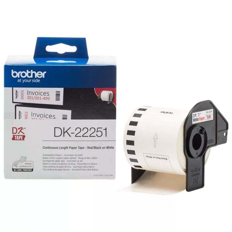 Brother DK-22251 Nastro continuo nero e rosso su bianco, 62 mm x 15,24 m