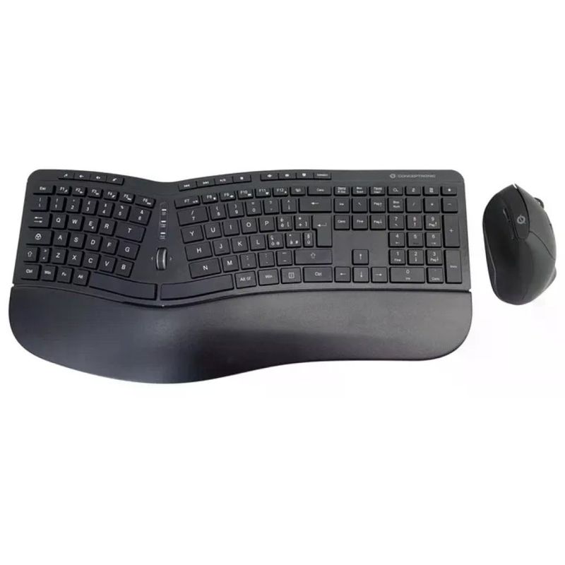 Conceptronic ORAZIO02IT Kit Tastiera e Mouse Wireless Ergonomico QWERTY Italiano, Nero