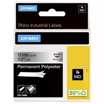 DYMO Rhino 18486 – Nastro industriale in poliestere nero metallizzato, 12 mm x 5,5 m DYMO Rhino 18486 – Nastro industriale in poliestere nero metallizzato, 12 mm x 5,5 m