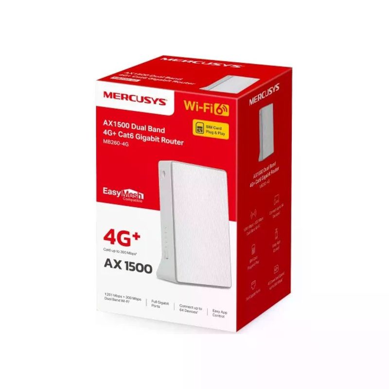 Mercusys MB260-4G Router 4G+ LTE Wi-Fi 6 AX1500 Dual Band Gigabit