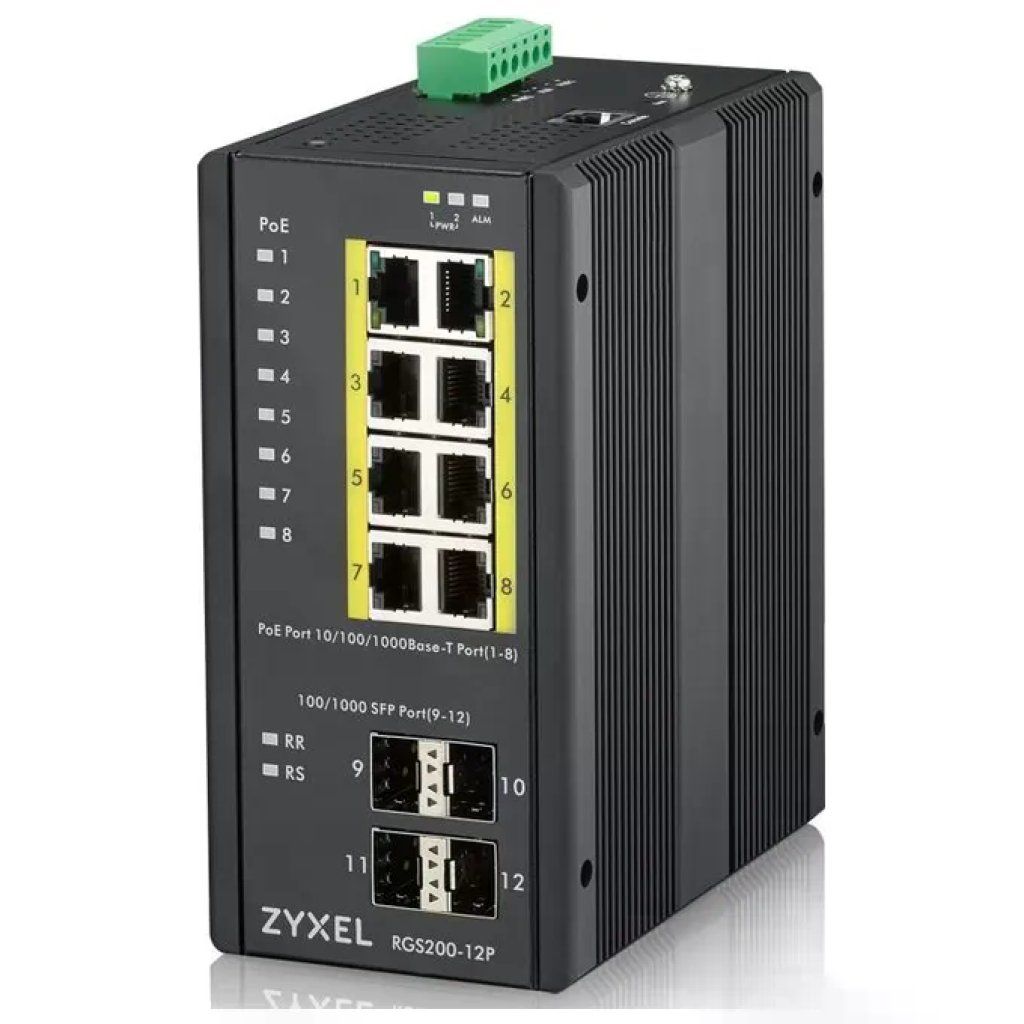 Zyxel RGS200-12P Switch Industriale Gestito L2, 8 Porte Gigabit PoE+ e 4 SFP, 240 W Zyxel RGS200-12P Switch Industriale Gestito L2, 8 Porte Gigabit PoE+ e 4 SFP, 240 W