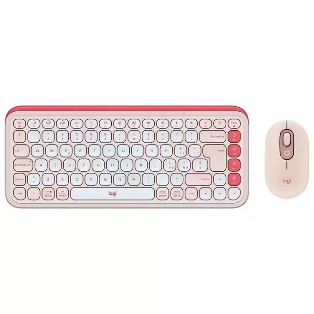 Logitech POP Icon Combo – Tastiera e Mouse Bluetooth Rosa e Bianco, Layout Italiano Logitech POP Icon Combo – Tastiera e Mouse Bluetooth Rosa e Bianco, Layout Italiano