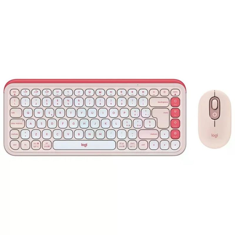 Logitech POP Icon Combo – Tastiera e Mouse Bluetooth Rosa e Bianco, Layout Italiano