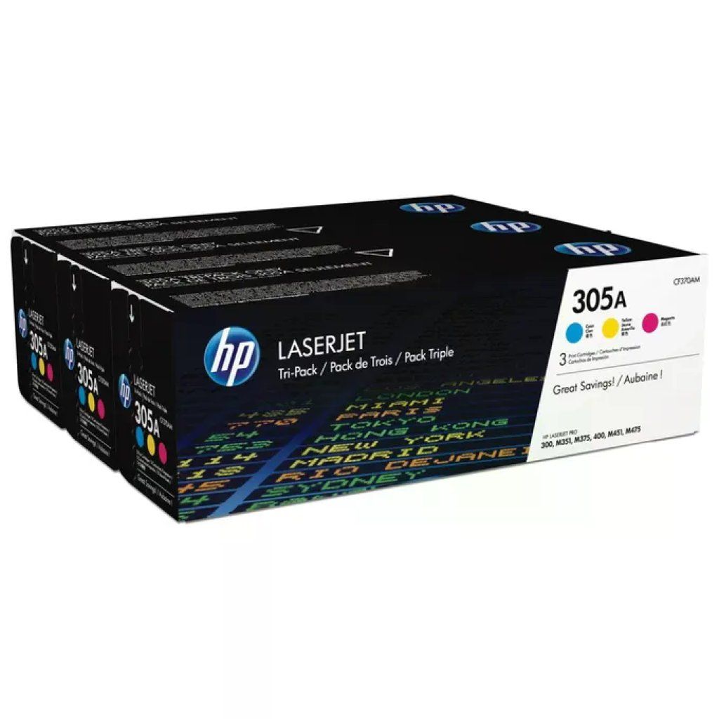 HP 305A CF370AM Tripack Toner Originale Ciano, Magenta e Giallo