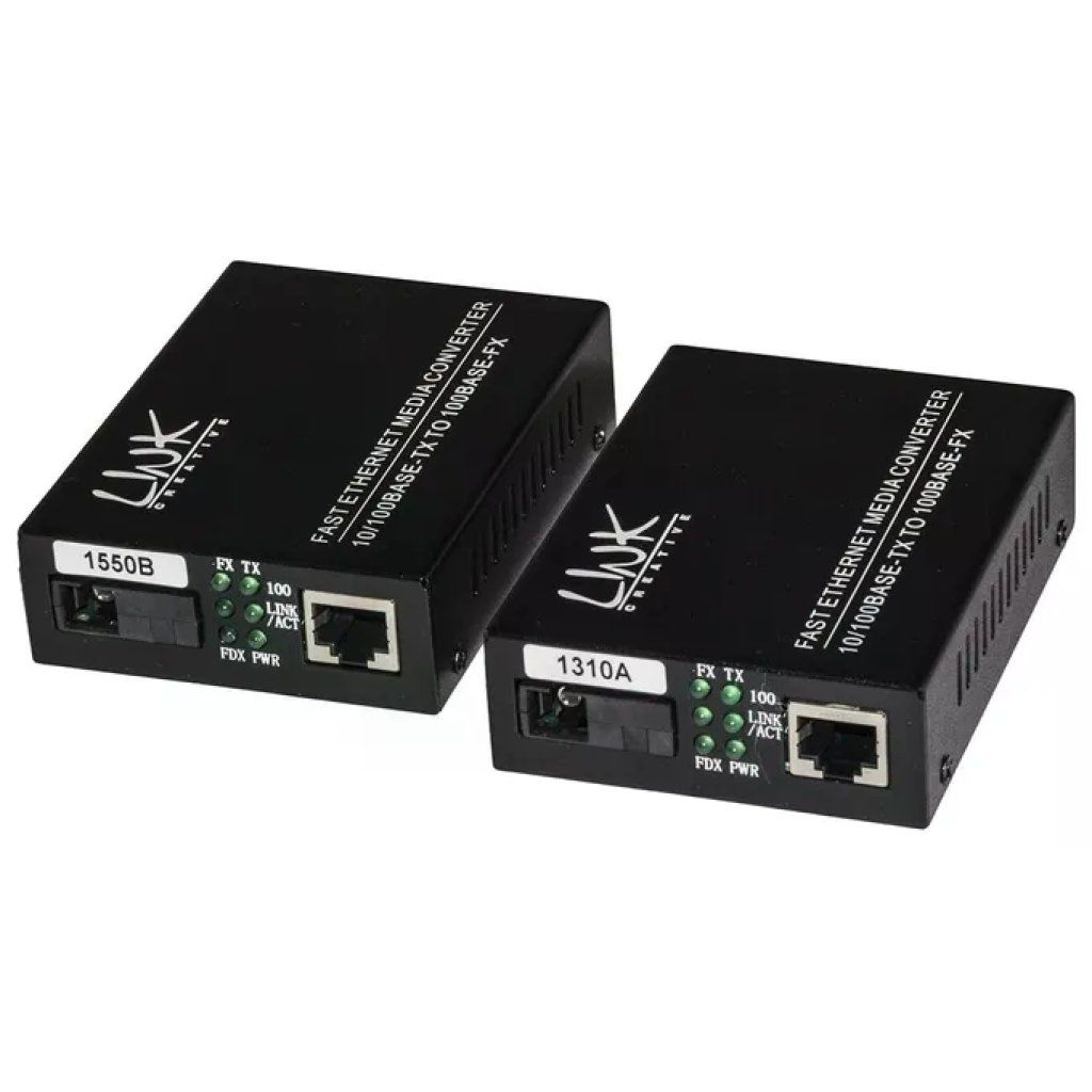 LINK Coppia Media Converter Ethernet 10/100 Mbps su Fibra Singlemode SC Simplex WDM, fino a 20 km