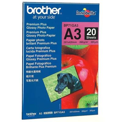 Brother Innobella Premium Plus Carta Fotografica Lucida A3, 20 Fogli, 260 g/m²