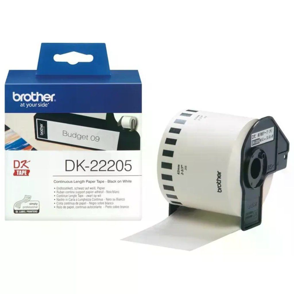 Brother DK-22205 Rotolo di Etichette Continue, 62 mm x 30,48 m, Nero su Bianco Brother DK-22205 Rotolo di Etichette Continue, 62 mm x 30,48 m, Nero su Bianco