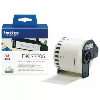 Brother DK-22205 Rotolo di Etichette Continue, 62 mm x 30,48 m, Nero su Bianco