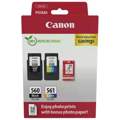 Canon PG-560 / CL-561 Photo Value Pack – Cartucce Nero e Colore con Carta Fotografica