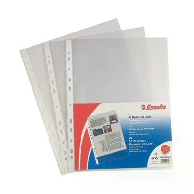 Esselte Deluxe buste perforate A4, PPL lucido, 22 × 30 cm, confezione da 50 Esselte Deluxe buste perforate A4, PPL lucido, 22 × 30 cm, confezione da 50