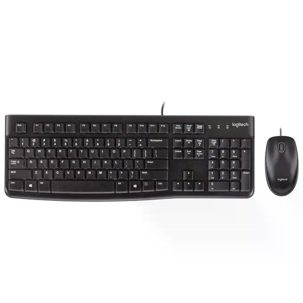 Logitech MK120 Kit Tastiera e Mouse USB Cablato, Layout Italiano QWERTY, Nero