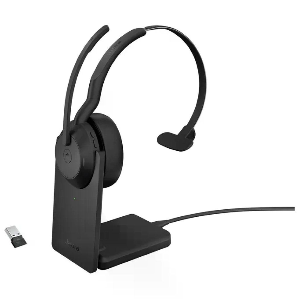 Jabra Evolve2 55 Auricolare Mono Wireless con Base di Ricarica, Nero