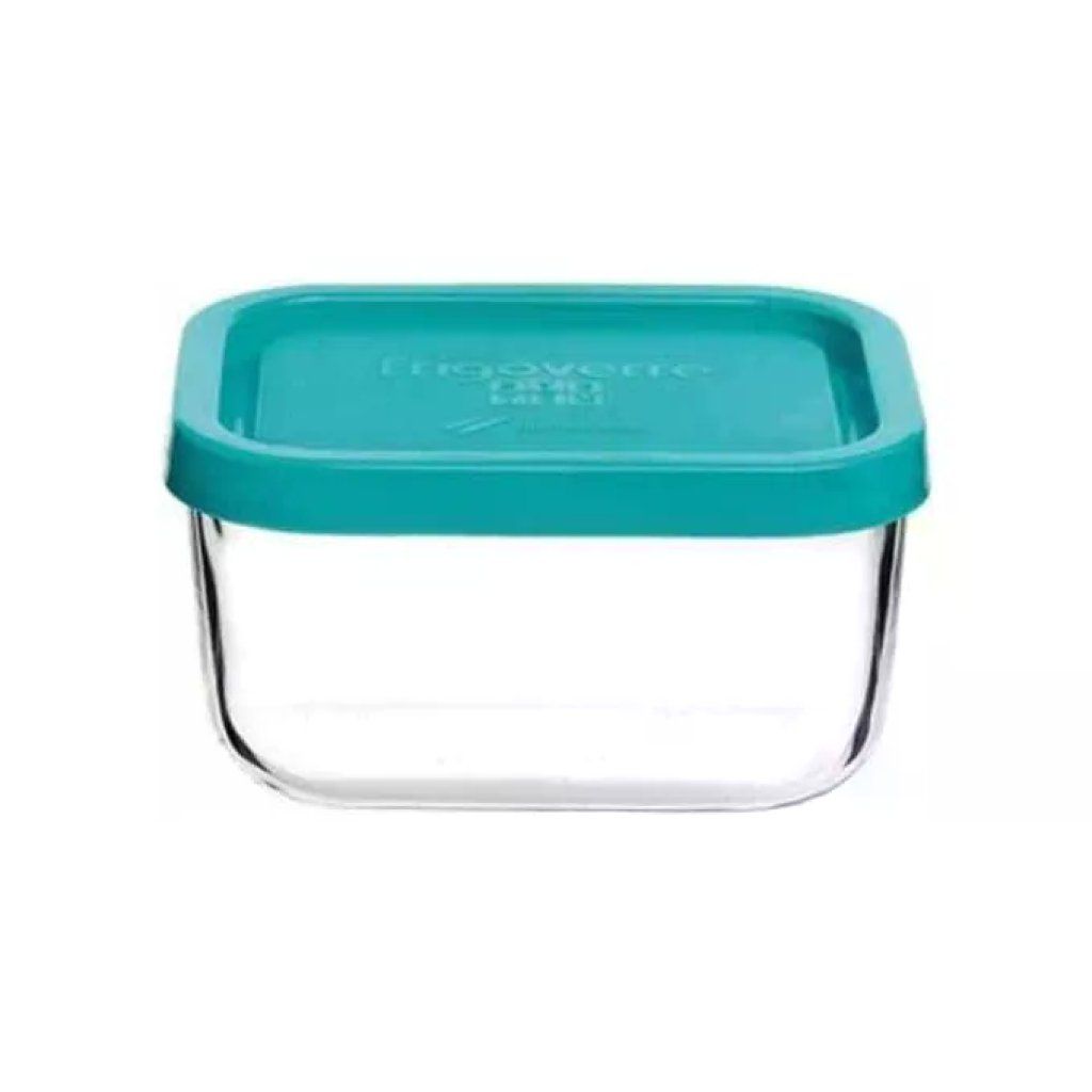 Bormioli Rocco Frigoverre Basic – Contenitore in vetro 22 cl, 10 × 7 cm con coperchio azzurro