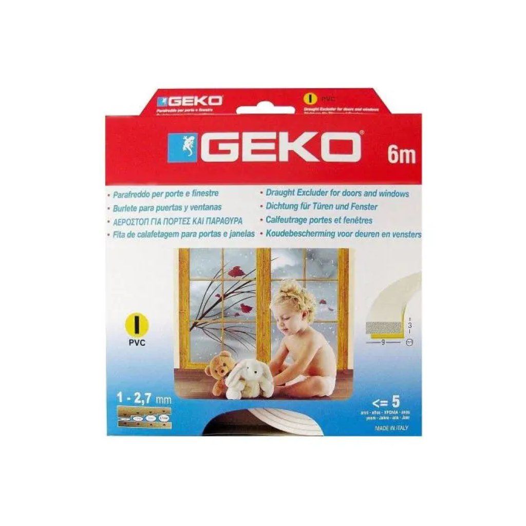 GEKO Paraspifferi Autoadesivo in PVC Profilo I, 6 m, Bianco GEKO Paraspifferi Autoadesivo in PVC Profilo I, 6 m, Bianco