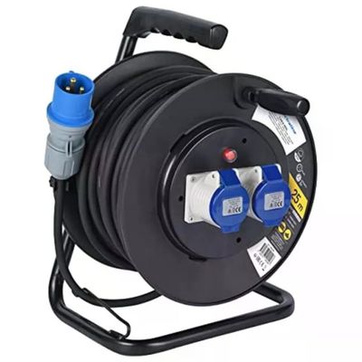Electraline Avvolgicavo Industriale 25 m, 2 Prese IEC, Spina CEE, Nero-Blu