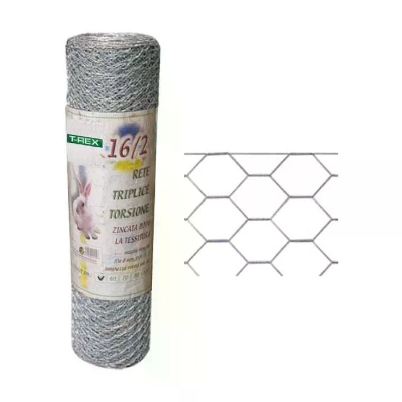 T-REX Rete zincata a tripla torsione, maglia 16 mm, filo 0,6 mm, 50 cm x 50 m