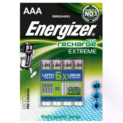 Energizer Recharge Extreme – 4 pile ricaricabili AAA 800 mAh Energizer Recharge Extreme – 4 pile ricaricabili AAA 800 mAh