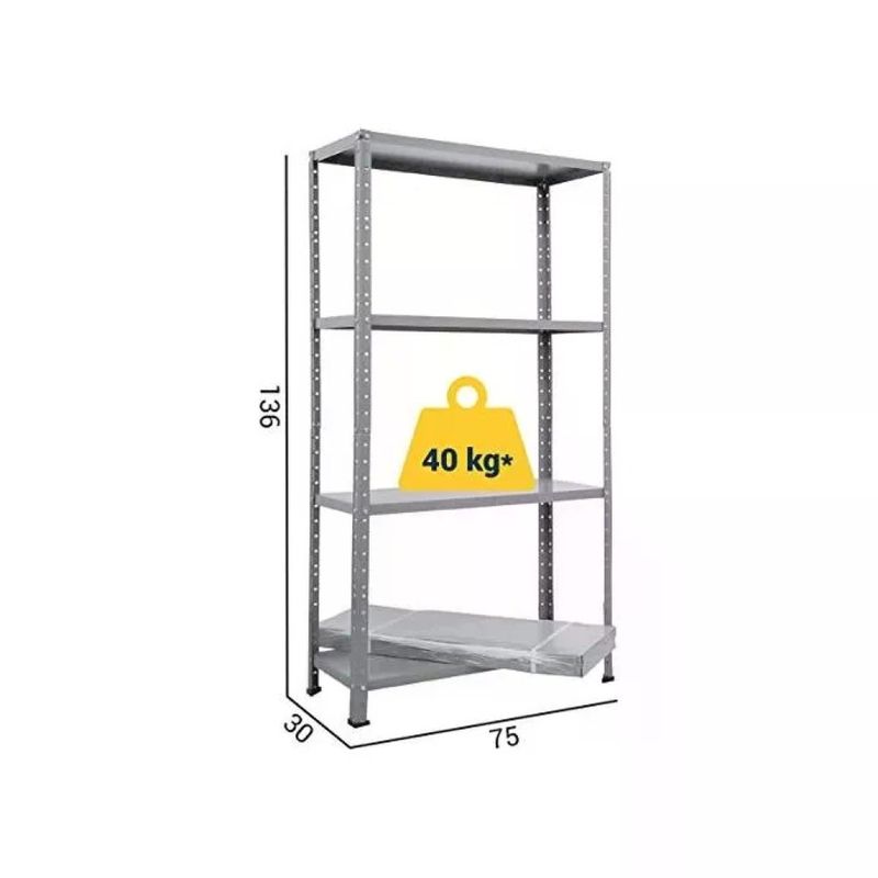 GRIMA Scaffale Metallico Grigio 4 Ripiani, 75 × 30 × 136 cm