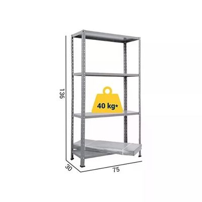 Grima Scaffale Metallico 4 Ripiani Portata 160 Kg 75x30x136 cm Fissaggio a Bulloni colore Grigio