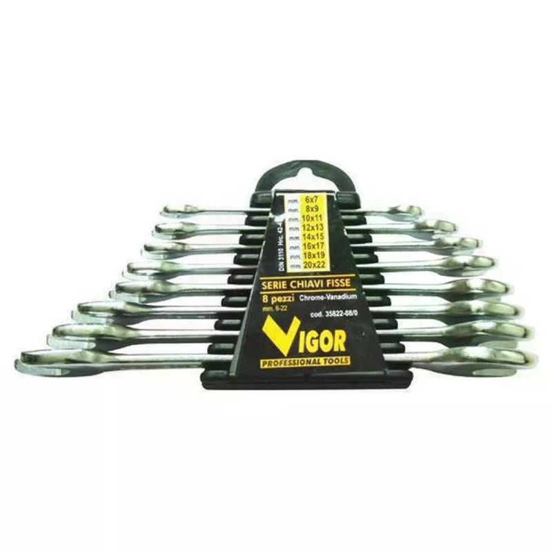 VIGOR-BLINKY VIGOR Set di 8 Chiavi Fisse in Acciaio CrV DIN 3110, 6–22 mm