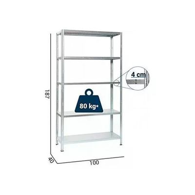 GRIMA Scaffale Zincato a Incastro 5 Ripiani, 100×40×186 cm, Portata 400 kg