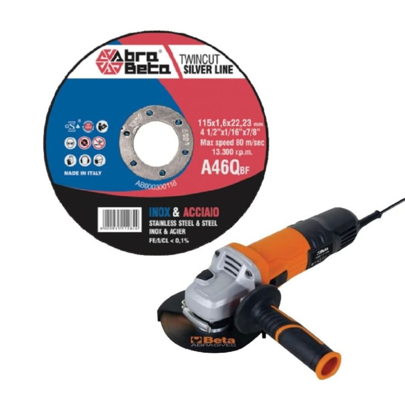 ABRABETA Kit ABRA BETA con 300 dischi da taglio da 115 mm e smerigliatrice 750 W