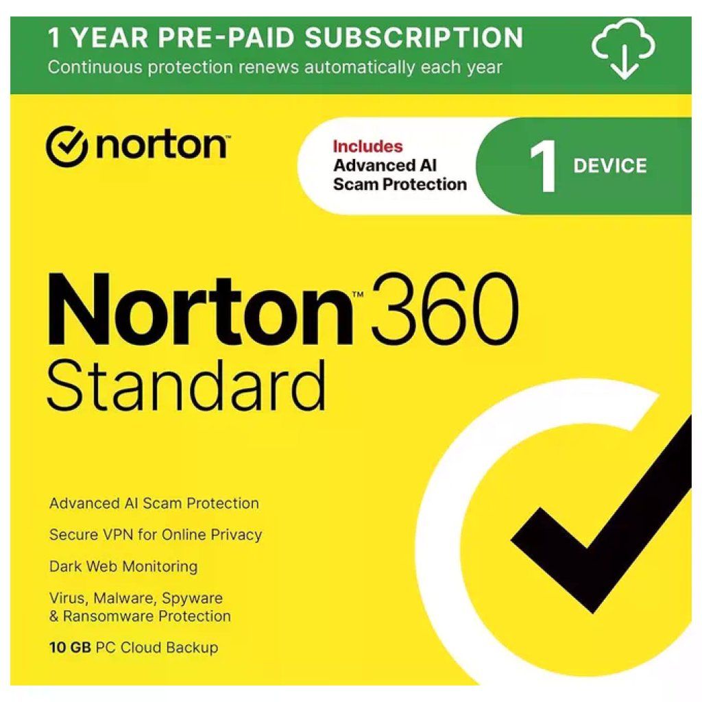 Norton 360 Standard 2026 Antivirus – 1 dispositivo, 12 mesi, 10 GB cloud