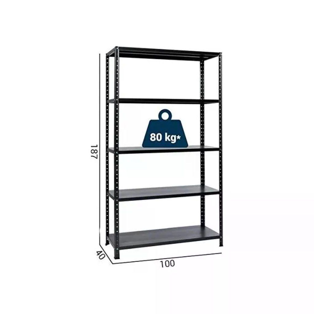 GRIMA Scaffale Metallico a Bulloni, 5 Ripiani, 400 kg, 100 × 40 × 187 cm, Grigio Scuro