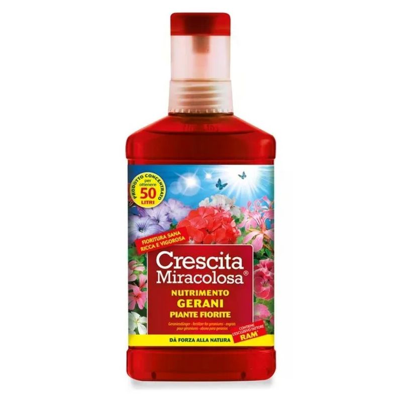 CRESCITA MIRACOLOSA Blumen Crescita Miracolosa Concime Liquido per Gerani e Piante Fiorite, NPK 6-3-8, 750 ml