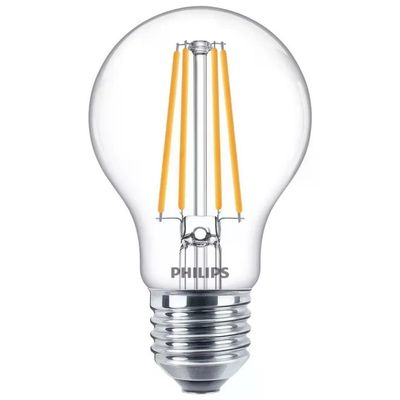 Philips Lampadina LED Filamento A60 E27, 8,5 W, 1055 lm, 2700 K, Trasparente, 3 pezzi