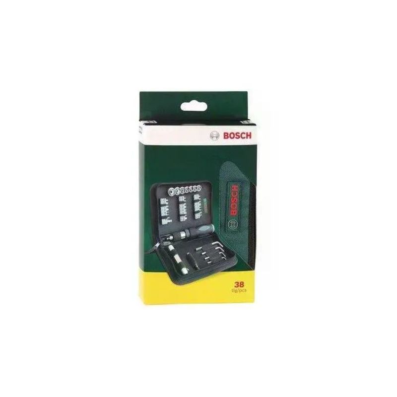 Bosch 2607019506 Set di Avvitamento, 38 Pezzi con Cricchetto, Portainserti Magnetico e Mini Lampada