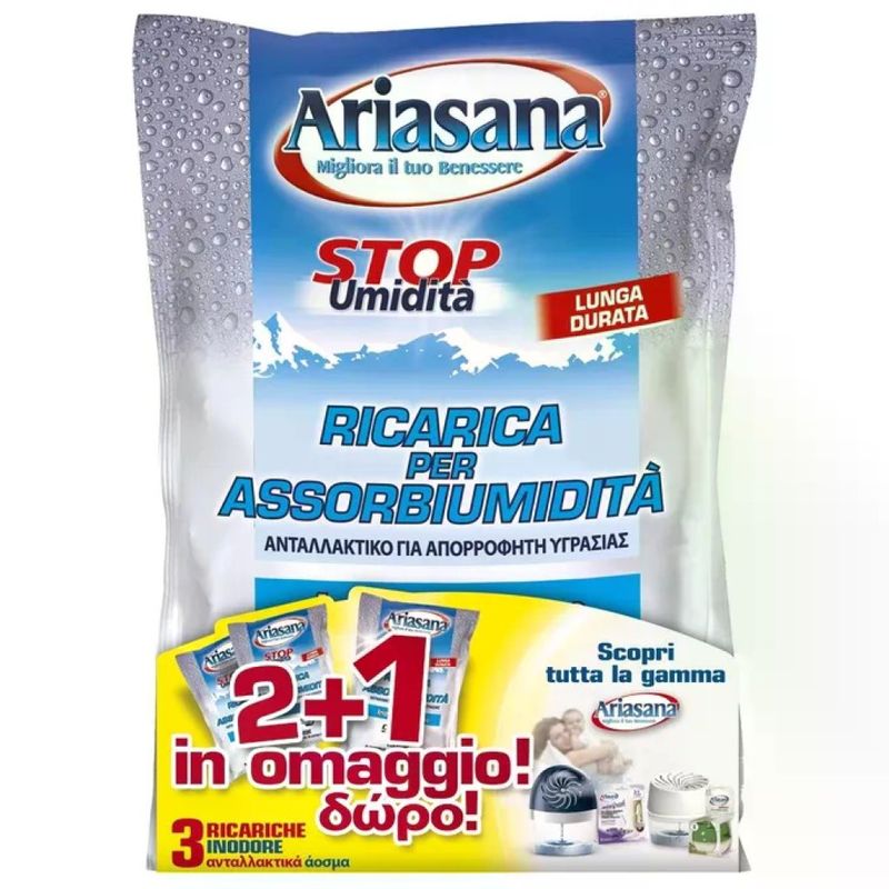 HENKEL Ariasana Ricarica Sali Assorbiumidità Inodore, 3 Buste da 450 g HENKEL Ariasana Ricarica Sali Assorbiumidità Inodore, 3 Buste da 450 g