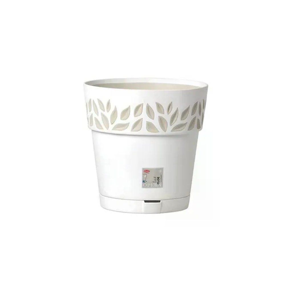 Stefanplast Opera Cloe vaso tondo con riserva d’acqua, 30 × 29 cm, bianco travertino