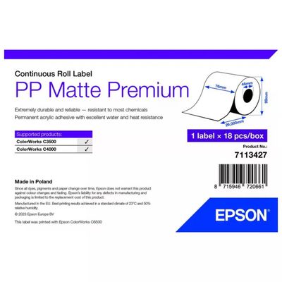 Epson 7113427 – Rotolo di etichette PP opache bianche, 76 mm x 29 m
