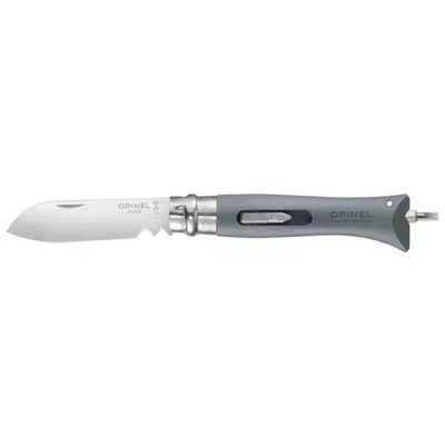 Opinel N°9 Virobloc Coltello Multifunzione Bricolage, Lama Inox 8 cm, Grigio