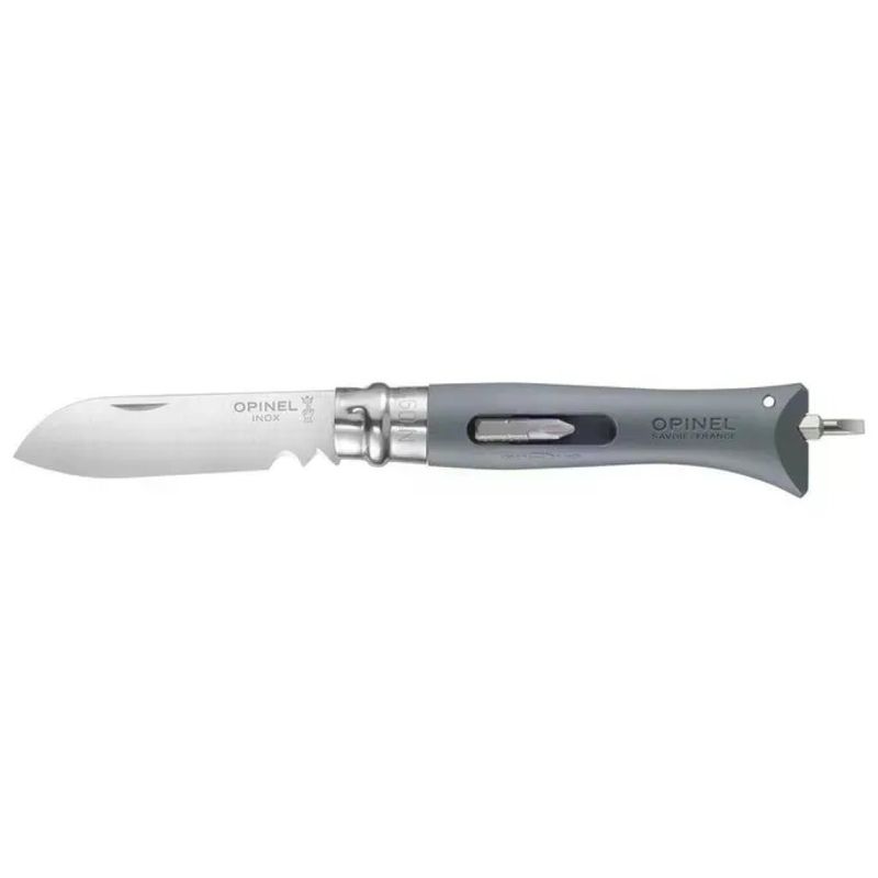 Opinel N°9 Virobloc Coltello Multifunzione Bricolage, Lama Inox 8 cm, Grigio