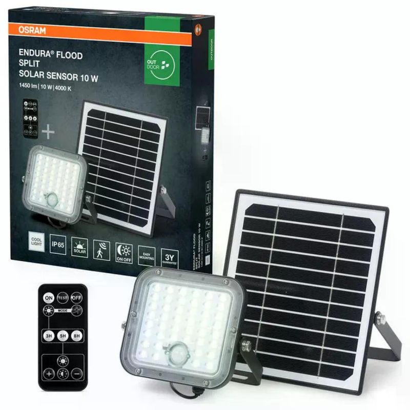 OSRAM Endura Flood Split Solar Sensor – Faretto LED solare 10 W, 1400 lm, 4000 K, IP65