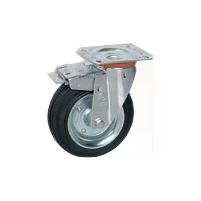 Tellure Rota ruota girevole in gomma 100 mm con piastra e freno