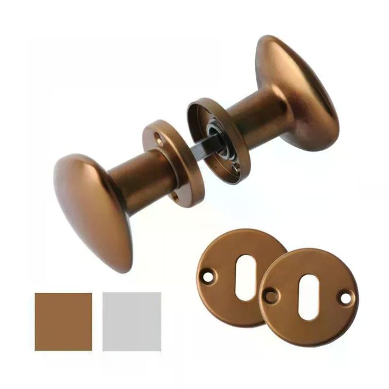 Brialma Ginevra Pomolo Accoppiato per Porte Interne, Alluminio Bronzato, Quadro 8 mm, Rosetta 45 mm