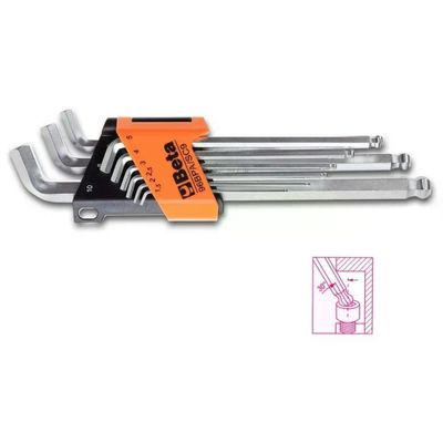 Beta 96BP-SC9 Set di 9 chiavi a brugola piegate con testa sferica, 1,5–10 mm Beta 96BP-SC9 Set di 9 chiavi a brugola piegate con testa sferica, 1,5–10 mm