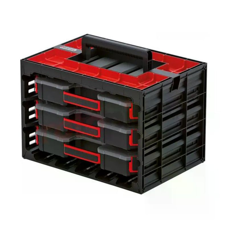 Kistenberg Tager KI151 – Organizer portaminuteria con 3 valigette estraibili, nero e rosso
