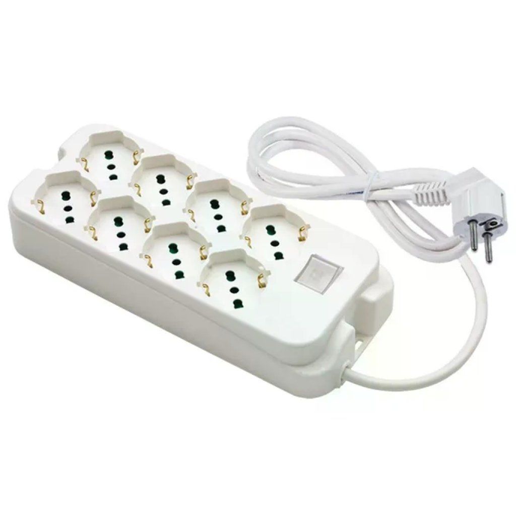 Fanton Omega 47440 Multipresa 8 Prese Bipasso/Schuko 16 A, Cavo 1,5 m, Bianca