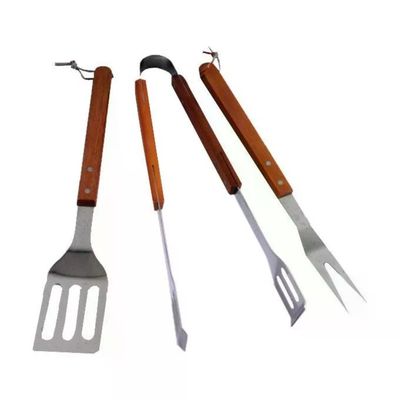 LAPILLO Set 3 Utensili per Barbecue in Acciaio Inox e Legno