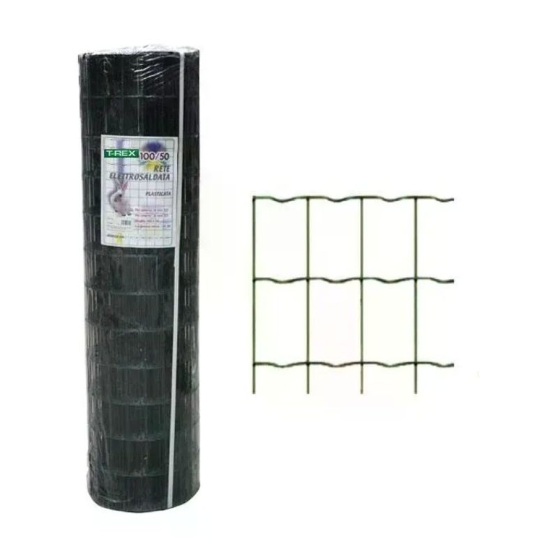 T-REX Rex Zn+P Rete elettrosaldata zincata e plastificata, 180 cm x 25 m, maglia 100 x 50 mm, nera