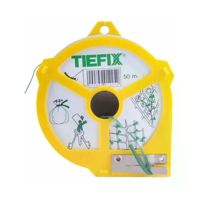 Tiefix Piattina Animata Verde in PVC con Filo Metallico, 50 m, con Dispenser e Taglierina