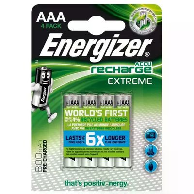 Energizer Recharge Extreme AAA 800 mAh – 4 batterie ricaricabili NiMH