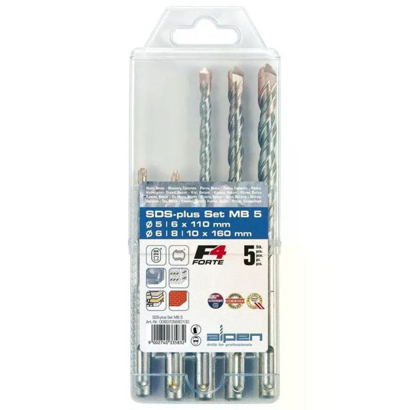 ALPEN Set 5 punte per martello SDS-Plus Alpen F4, 5–10 mm